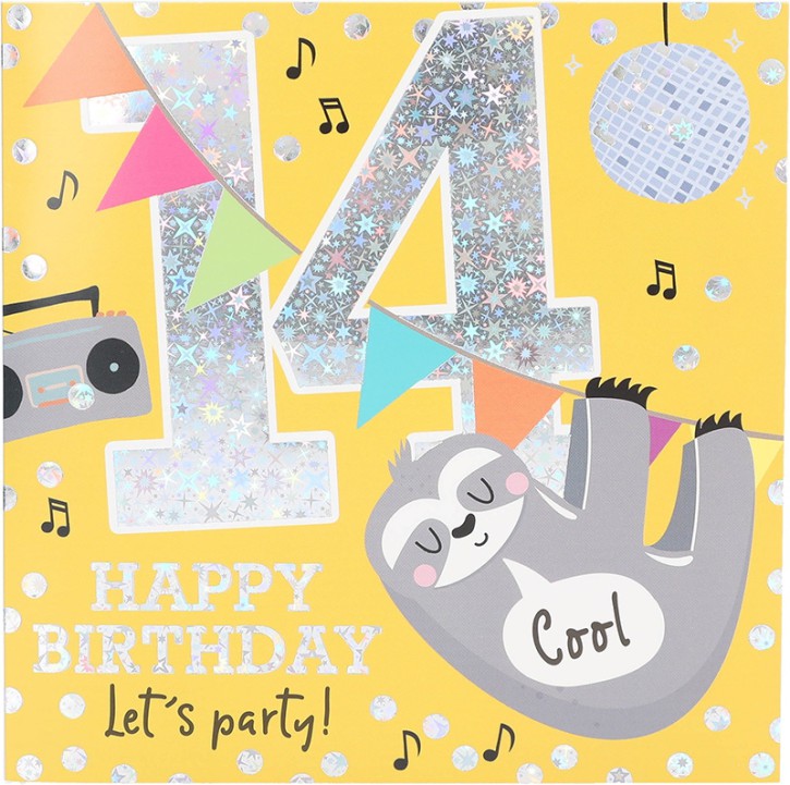 Zahlenkarte zum 14. Geburtstag mit Musik, veredelte Klappkarte mit originellem Innentext, inkl. Umschlag, Format 15,5 x 15,5 cm