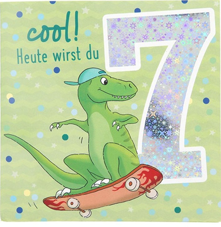  Zahlenkarte zum 7. Geburtstag mit Musik, veredelte Klappkarte mit originellem Innentext, inkl. Umschlag, Format 15,5 x 15,5 cm