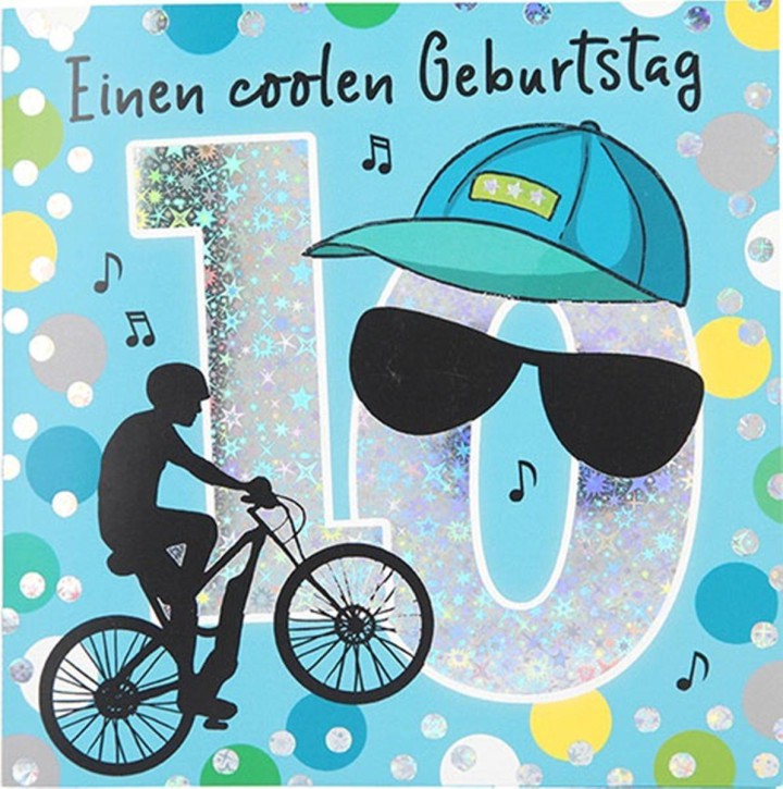  Zahlenkarte zum 10. Geburtstag mit Musik, veredelte Klappkarte mit originellem Innentext, inkl. Umschlag, Format 15,5 x 15,5 cm