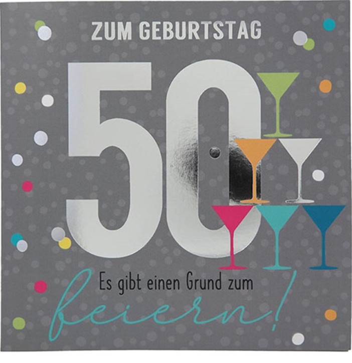  Zahlenkarte zum 50. Geburtstag mit Musik, veredelte Klappkarte mit originellem Innentext, inkl. Umschlag, Format 15,5 x 15,5 cm