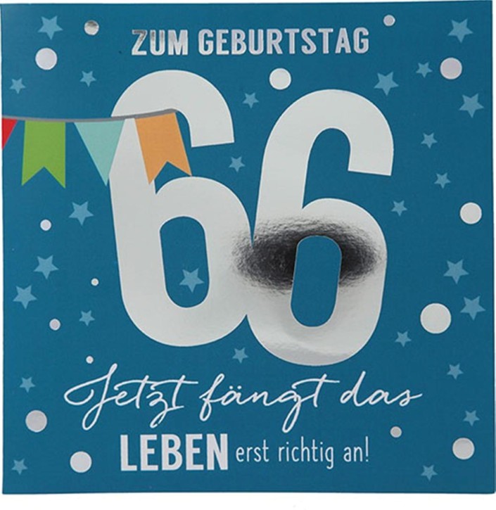  Zahlenkarte zum 66. Geburtstag mit Musik, veredelte Klappkarte mit originellem Innentext, inkl. Umschlag, Format 15,5 x 15,5 cm