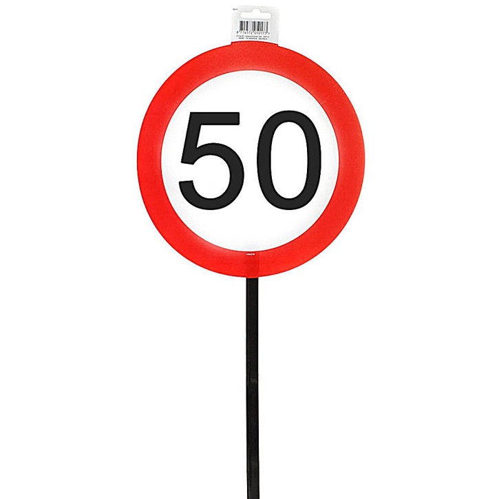 Schild 50 mit Stab zum 50. Geburtstag