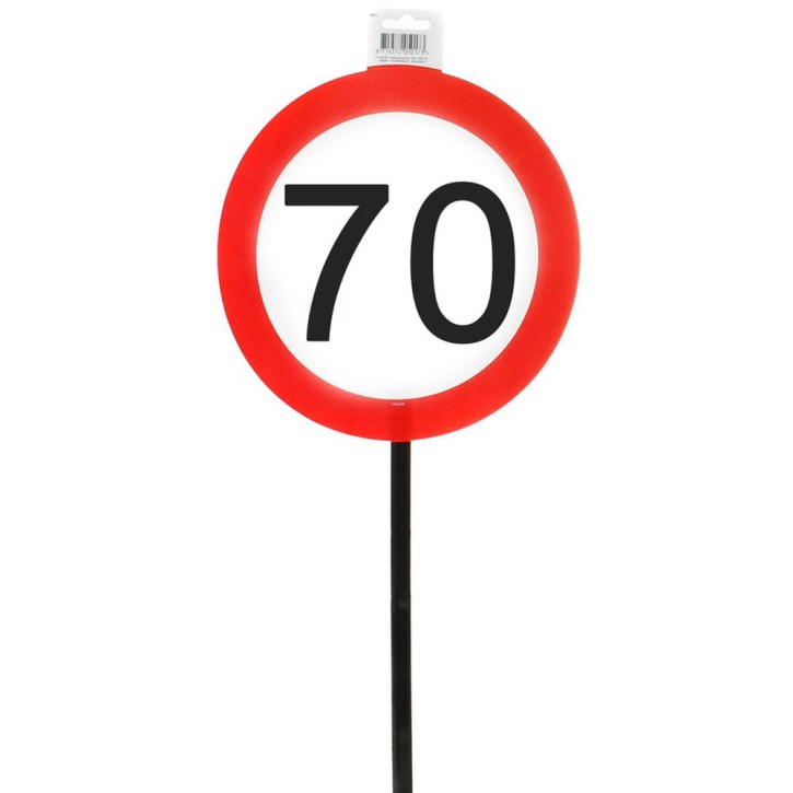 Schild 70 mit Stab zum 70. Geburtstag