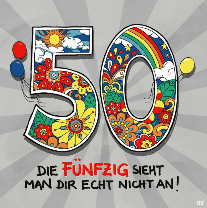 Geburtstagskarte mit Musik-50 Die Fuenfzig sieht man dir echt 