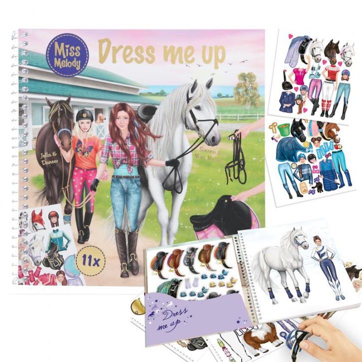 Depesche 11930 Miss Melody-Dress me up Mal-und Stickerbuch zum Designen von Reiter-Outfits 