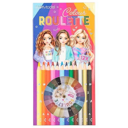 Depesche 12103 TOPModel Colour Roulette - Malspiel mit 12 dünnen Buntstiften und einem Farb-Roulette mit Kugel zur Wahl der nächsten Farbe