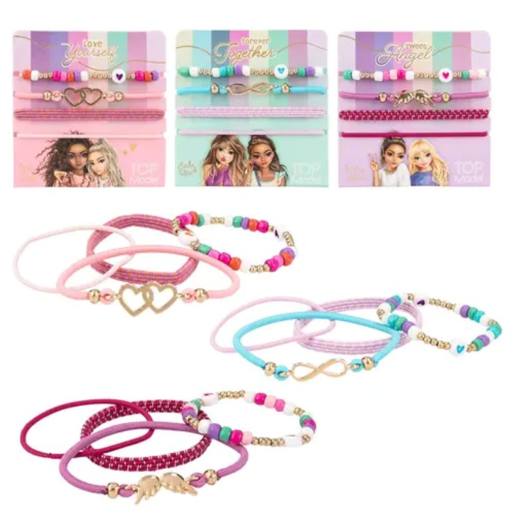 3 Sets Depesche Mädchen Schmuckset, Freundschaftsarmbänder und Haarschmuck Set, Pastell Regenbogen Farben, mit Herz und Infinity Anhängern, 3 Stück
