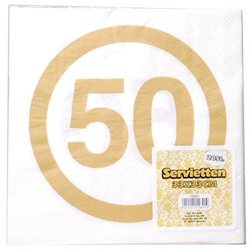 Servietten Gold im Warnschild Design mit Aufdruck"50" 20 Stck. Masse 33x33cm