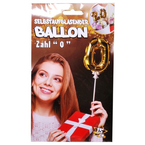 Folien Ballon zum Geburtstag mit Zahl 0 selbstaufblasend Farbe gold