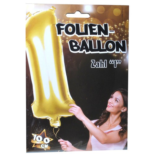 1 Riesen-Folien-Ballon Heliumballons ungefüllt, XXL Zahl 1 - eins, gold  Kunststoff, 1 m
