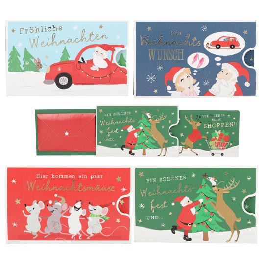 4 Stück Gutscheinkärtchen für Weihnachten- Geldgeschenke 0.6 cmx11cmx7cm