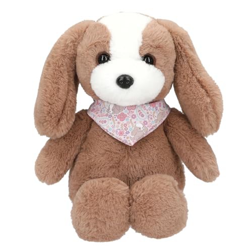 Depesche 13172 Princess Mimi - Kuscheltier Hund Milo in Braun-Weiß, mit Langen Schlappohren, ca. 25 cm großes Plüschtier mit geblümtem Halstuch