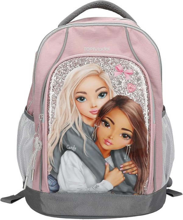 TOPModel My BFF - Schulrucksack in Rosa und Grau, mit Model Motiv und Glitzer