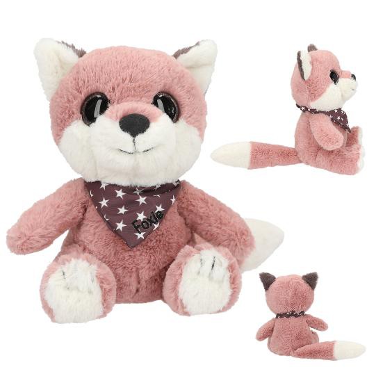 Depesche 13430 Snukis - Kuscheltier Fuchs in Rosa-Weiß, mit Spitzen Ohren, ca. 18 cm