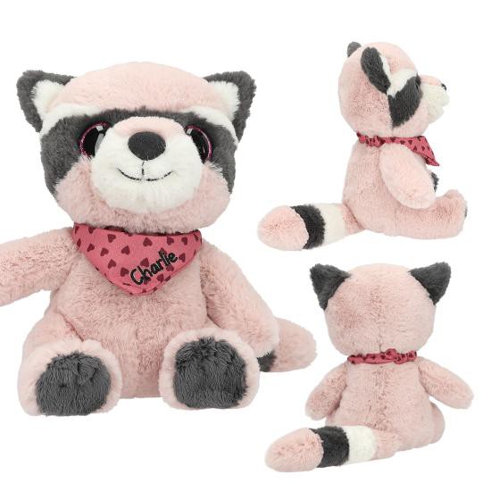 Depesche 13431 Snukis - Kuscheltier Waschbär in Rosa-Grau, mit Spitzen Ohren, ca. 18 cm