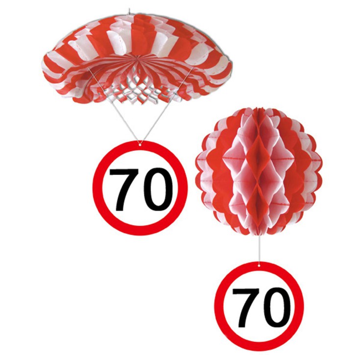 1 Deko Ballon oder 1 Deko Fallschirm mit Schild 70. Geburtstag
