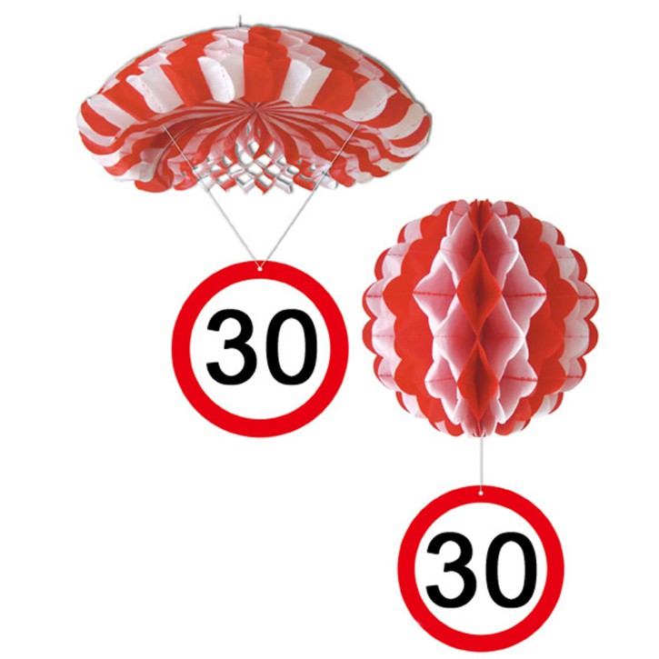 1 Deko Ballon oder 1 Deko Fallschirm mit Schild 30. Geburtstag