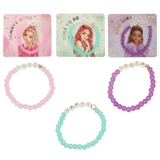TopModel Freundschaftsarmband mit Botschaft, Elastisches Perlenarmband für Mädchen, in Rosa, Lila, Mint, 3 Stück