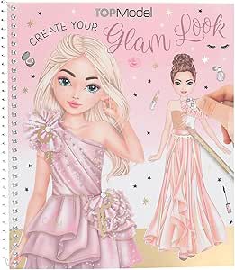 Depesche 13583 TOPModel Create Your Glam Look - Malbuch Set mit 36 Seiten zum Gestalten von Outfits, inkl. 6 Stickerbogen