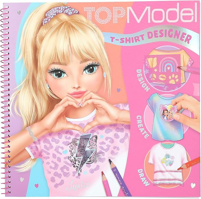 TOPModel T-Shirt Designer - Malbuch Set mit 60 vorgedruckten Seiten zum Gestalten
