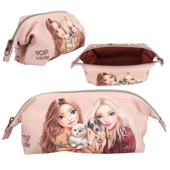 TOPModel Schlampertasche Fur Ever Friends, Rosa Federmäppchen mit Reißverschluss, Mädchen Stiftetasche mit Tiermotiv
