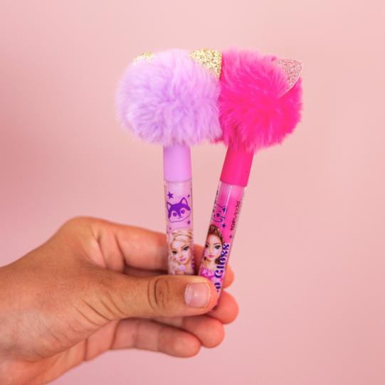 Lipgloss mit Pompon, 2,2 ml, Erdbeer- und Blaubeerduft- 2 Stück Lieferunfang