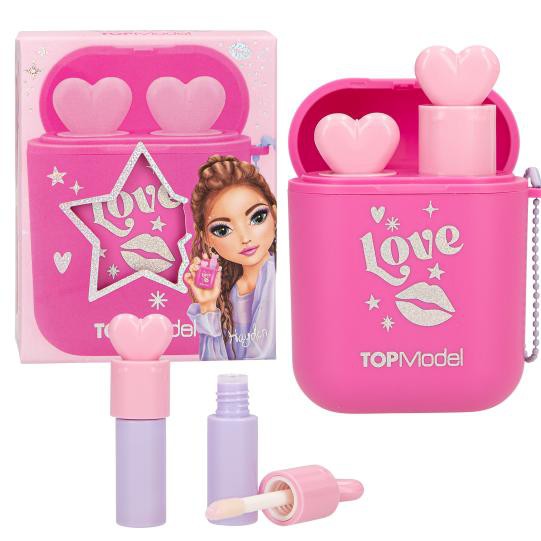 1 Stück TOPModel Lipgloss-Set mit Kopfhörer-Case, 2x 2,3 ml, Blaubeerkuchen & Erdbeerduft, Pink