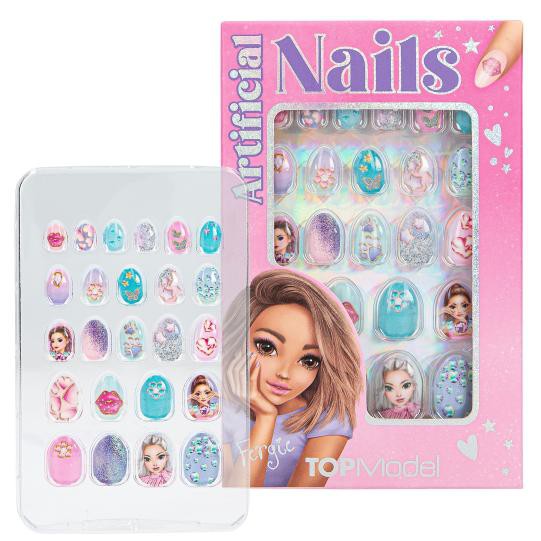 TOPModel Kunstnägel Glitzer Beauty and Me, 24 Selbstklebende Nägel, Türkis-Rosa mit Glitzereffekt, Wasserentfernbar