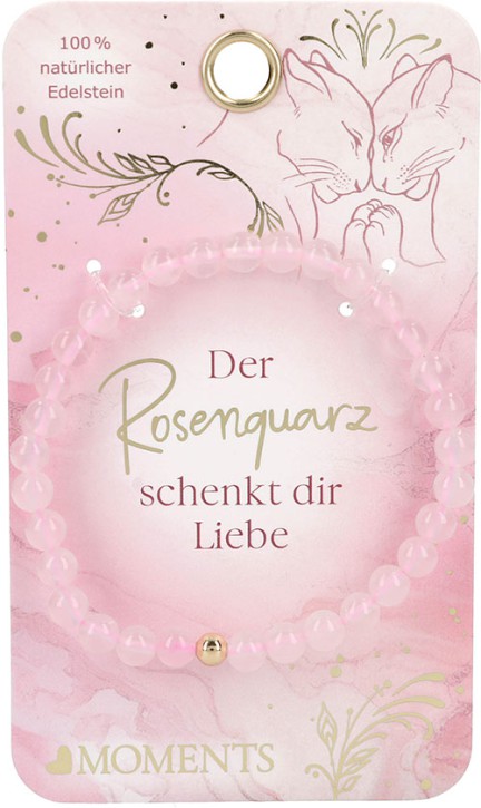 Moments Premium Rosenquarz Armband, 100% Natürlicher Edelstein, Rosa, Liebesthema Schmuck