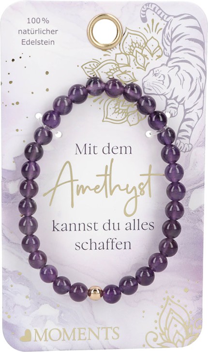 Moments Premium Amethyst Armband in perlmutweiss, 100% Natürlicher Edelstein, der Amethyst schenkt dir Schaffenskraft- Schmuck
