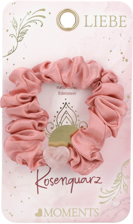 Depesche Moments Premium Scrunchie mit Rosenquarz Herz, Rosa, Natürlicher Edelstein, Haargummi