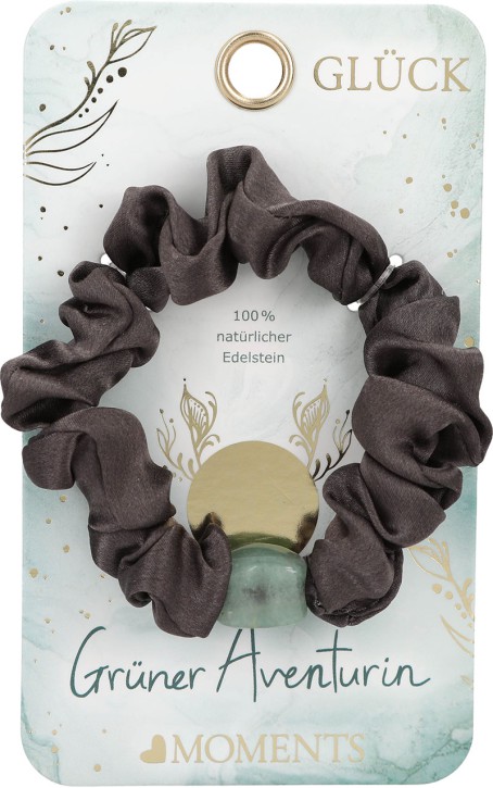 Depesche Moments Premium Scrunchie mit Aventurin Herz, grün, Natürlicher Edelstein, Haargummi