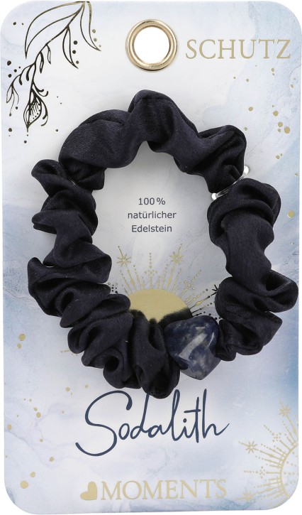 Depesche Moments Premium Scrunchie mit Sodalith Herz, blau, Natürlicher Edelstein, Haargummi, 1 Stück