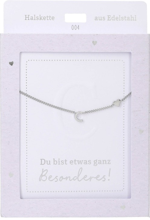 Depesche Damen Halskette mit Herz-Anhänger, Silberfarben o.Goldfarben,Edelstahl,42-47cm Verstellbar-Halskette Nr.4 - C silber