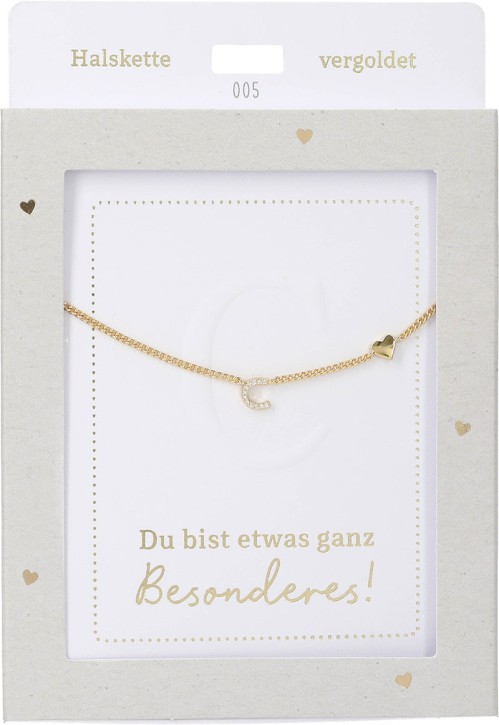 Depesche Damen Halskette mit Herz-Anhänger, Silberfarben o.Goldfarben,Edelstahl,42-47cm Verstellbar-Halskette Nr.5 - C gold