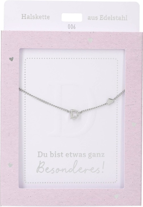 Depesche Damen Halskette mit Herz-Anhänger, Silberfarben o.Goldfarben,Edelstahl,42-47cm Verstellbar-Halskette Nr.6 - D silber