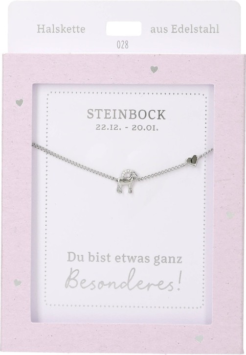 Depesche Damen Halskette mit Herz-Anhänger, Silberfarben o.Goldfarben,Edelstahl,42-47cm Verstellbar-Halskette Nr.28 - Steinbock