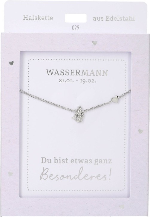 Depesche Damen Halskette mit Herz-Anhänger, Silberfarben o.Goldfarben,Edelstahl,42-47cm Verstellbar-Halskette Nr.29 - Wassermann