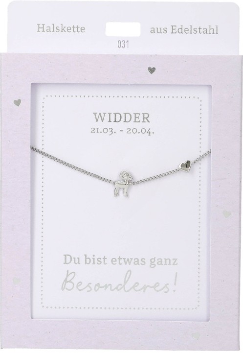 Depesche Damen Halskette mit Herz-Anhänger, Silberfarben o.Goldfarben,Edelstahl,42-47cm Verstellbar-Halskette Nr.31 - Widder