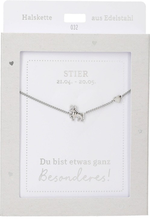 Depesche Damen Halskette mit Herz-Anhänger, Silberfarben o.Goldfarben,Edelstahl,42-47cm Verstellbar-Halskette Nr.32 - Stier