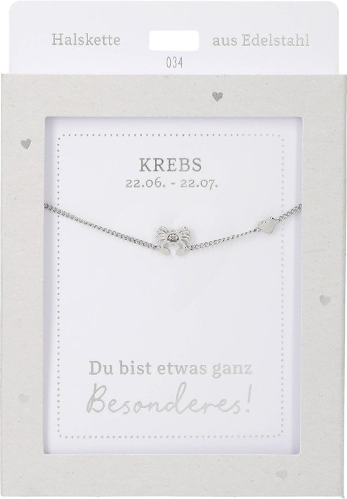 Depesche Damen Halskette mit Herz-Anhänger, Silberfarben o.Goldfarben,Edelstahl,42-47cm Verstellbar-Halskette Nr.34 - Krebs