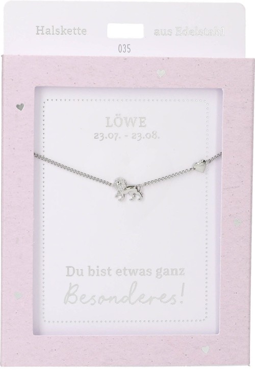 Depesche Damen Halskette mit Herz-Anhänger, Silberfarben o.Goldfarben,Edelstahl,42-47cm Verstellbar-Halskette Nr.35 - Löwe