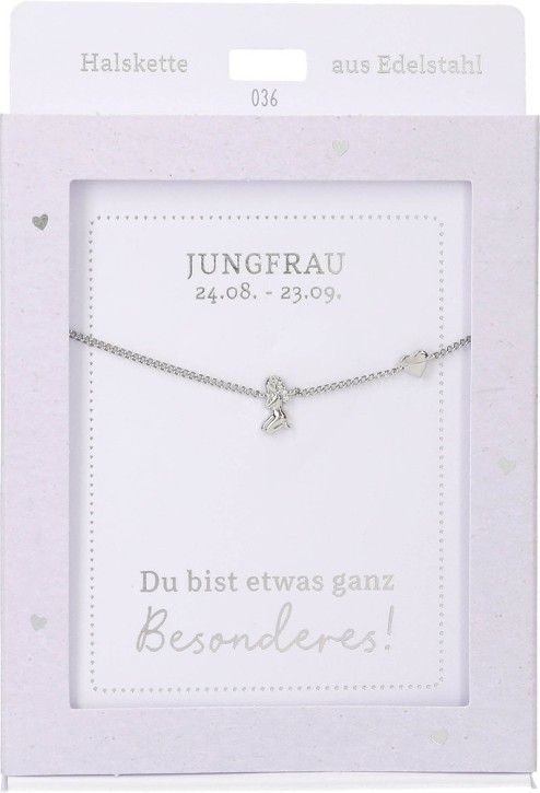 Depesche Damen Halskette mit Herz-Anhänger, Silberfarben o.Goldfarben,Edelstahl,42-47cm Verstellbar-Halskette Nr.36 - Jungfrau