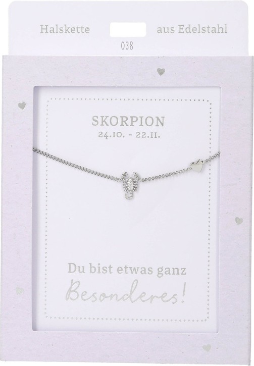 Depesche Damen Halskette mit Herz-Anhänger, Silberfarben o.Goldfarben,Edelstahl,42-47cm Verstellbar-Halskette Nr.38 - Skorpion