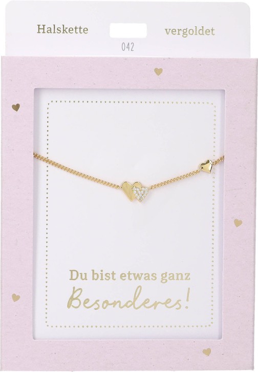 Depesche Damen Halskette mit Herz-Anhänger, Silberfarben o.Goldfarben,Edelstahl,42-47cm Verstellbar-Halskette Nr.42 - 2 Herzen 