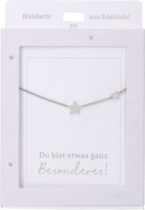 Depesche Damen Halskette mit Herz-Anhänger, Silberfarben o.Goldfarben,Edelstahl,42-47cm Verstellbar-Halskette Nr.45 - Stern silber