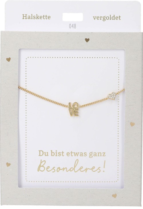 Depesche Damen Halskette mit Herz-Anhänger, Silberfarben o.Goldfarben,Edelstahl,42-47cm Verstellbar-Halskette Nr.48 - LOVE gold