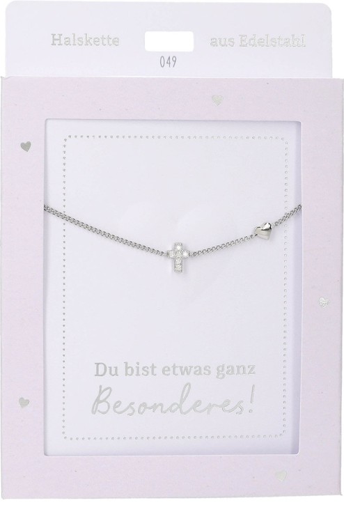 Depesche Damen Halskette mit Herz-Anhänger, Silberfarben o.Goldfarben,Edelstahl,42-47cm Verstellbar-Halskette Nr.49 - Kreuz silber