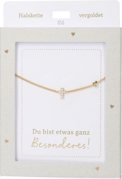 Depesche Damen Halskette mit Herz-Anhänger, Silberfarben o.Goldfarben,Edelstahl,42-47cm Verstellbar-Halskette Nr.50 - Kreuz gold