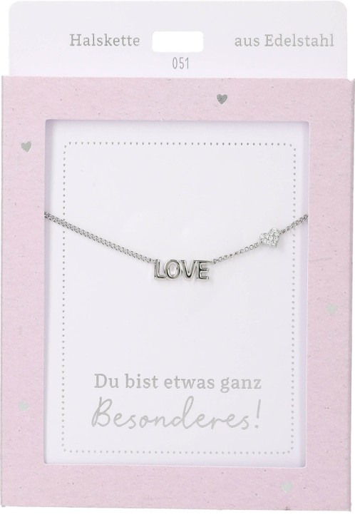 Depesche Damen Halskette mit Herz-Anhänger, Silberfarben o.Goldfarben,Edelstahl,42-47cm Verstellbar-Halskette Nr.51 - LOVE silber